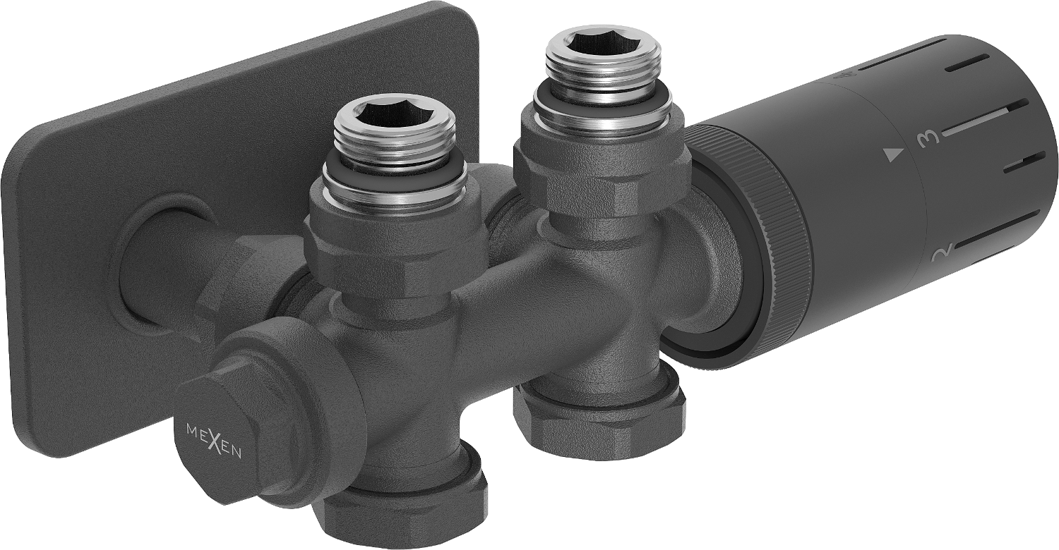 Mexen G05 zestaw termostatyczny kątowy/prosty z maskownicą S, Duplex, DN50, antracyt - W908-958-910-66