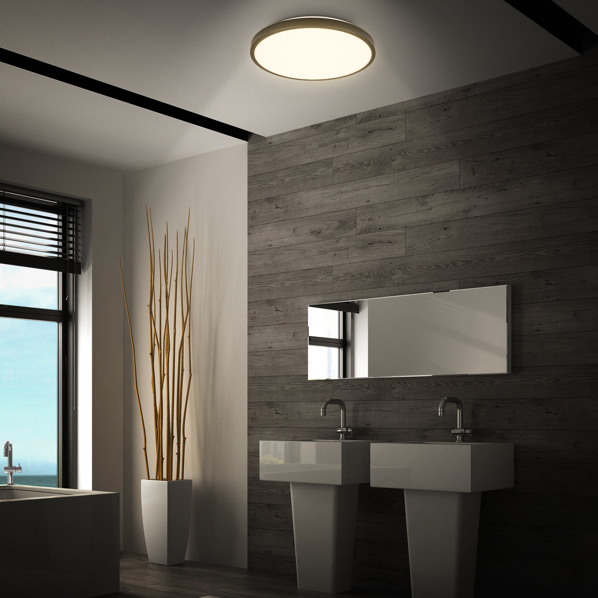 Plafonnier LED étanche avec détecteur micro-ondes - IP54 - Ø290 mm - Noir - Blanc chaud 3000K - 13W - 1300lm - B.K.Licht - 5