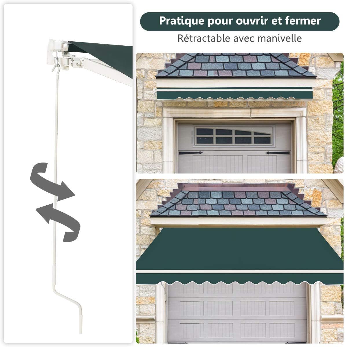 Store Banne de Balcon Rétractable avec Tissu Résistant aux UV et à l'eau, Cadre en Aluminium, Réglable 5-35°,3 x 2,5 m, Vert - 4