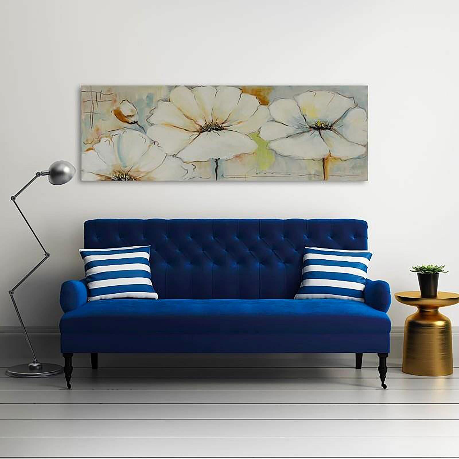 Tableau bois panorama, deux fleurs et bourgeons - 70 x 25 cm - 3