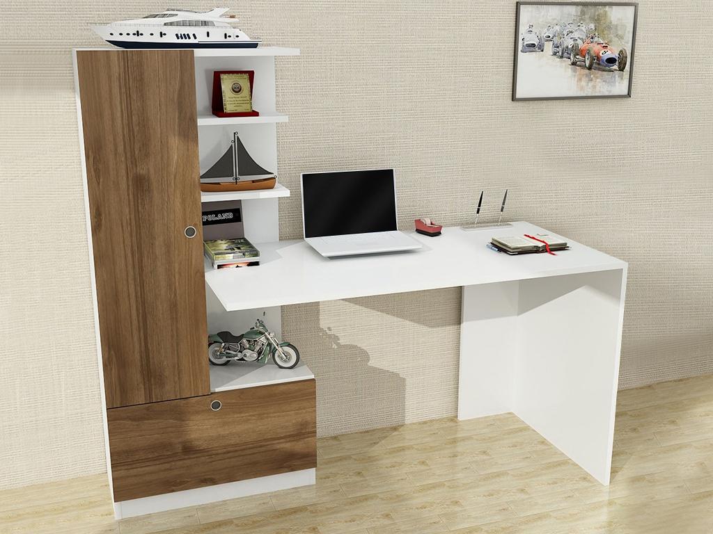 Bureau avec armoire de rangements - Blanc et Naturel - MIDIALI | Leroy ...