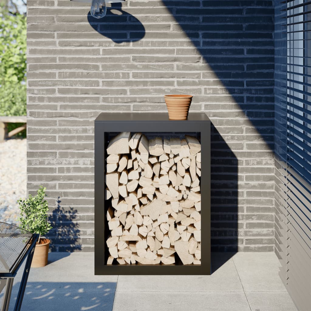 Porte-bûches | Portant de bois de chauffage noir 60x40x80 cm acier CFW275783 - 2