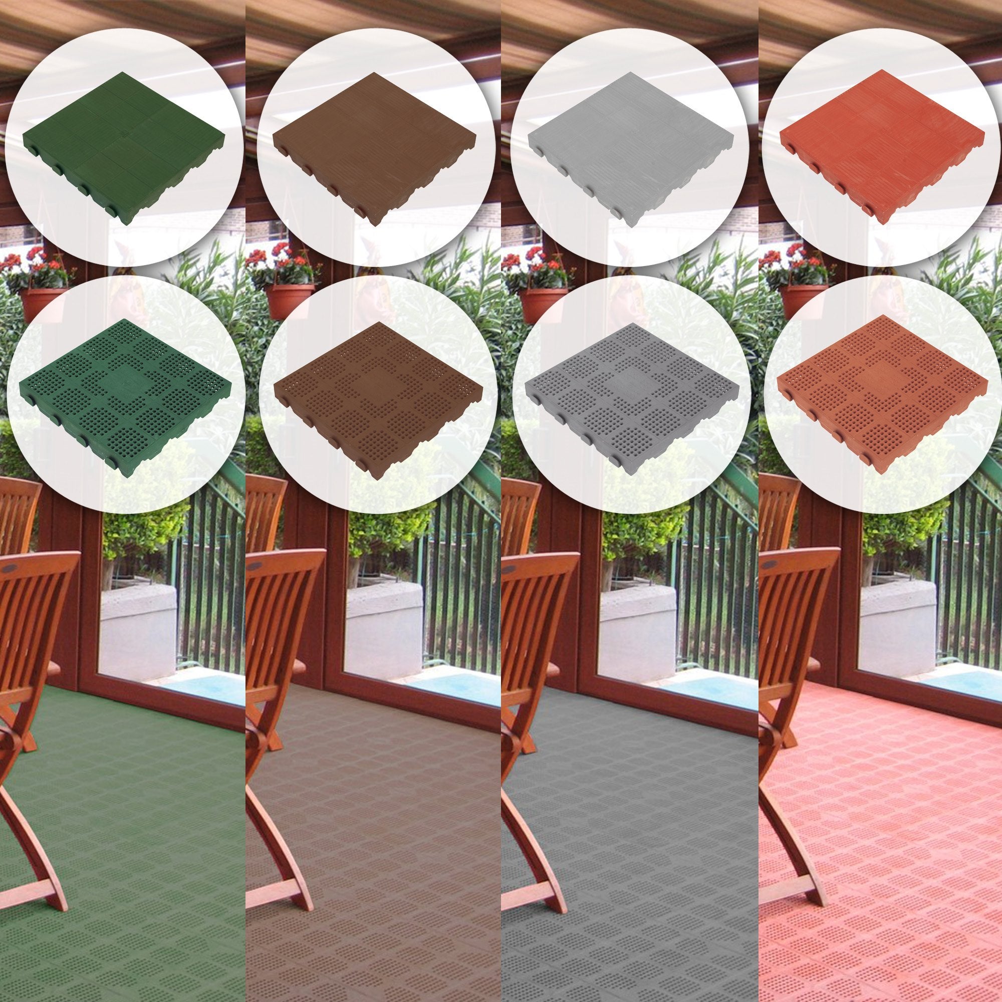 Pack de 6 dalles de sol extérieur en nid d'abeille en plastique mesurant 39x39x4,8 cm. Superficie totale 0,9m² COMBI - Marron - 7