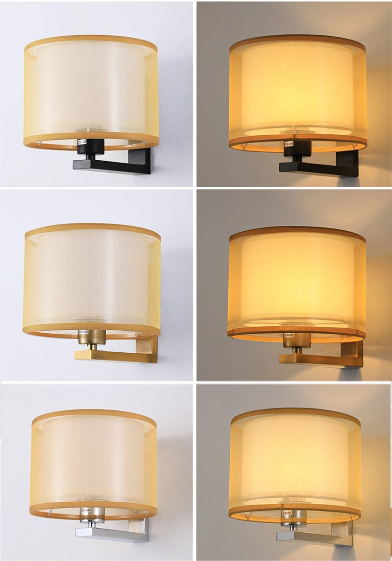 Lámpara de pared con pantalla de tela, lámpara de pared retro, lámpara de noche de montaje en pared, aplique de pared con bombilla, E27 - 4