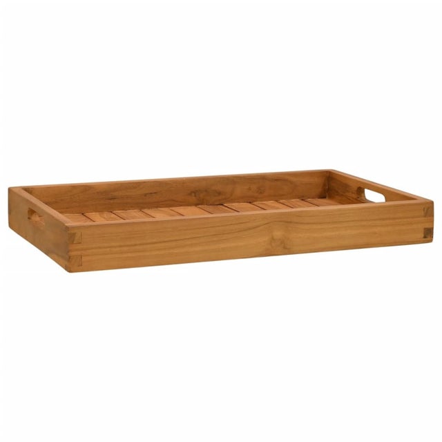 Plateau de service en bois avec poignée pour petit déjeuner – Plateau de service rectangulaire en bois de teck en résine époxy pour le déjeuner, le dîner, les apéritifs, la terrasse, la
