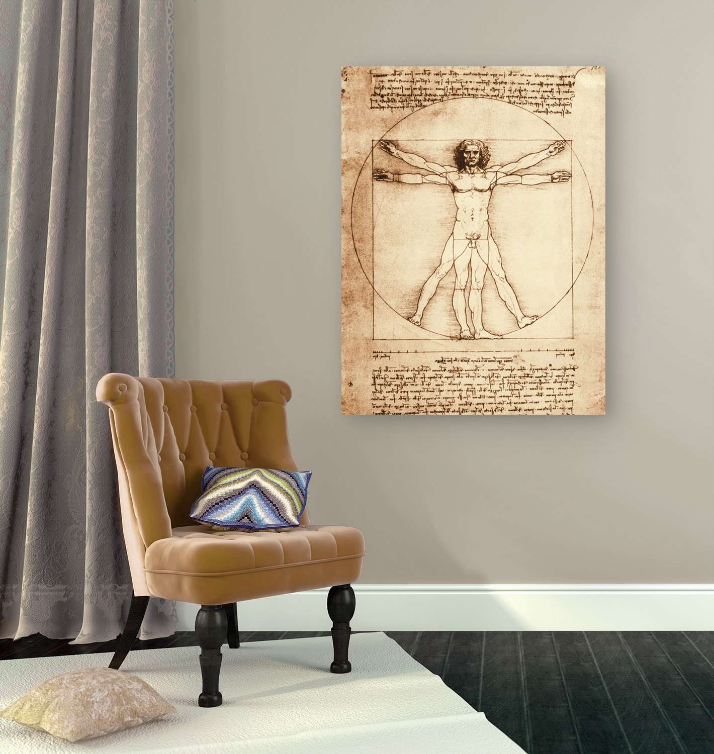 Peinture, impression sur toile - Léonard de Vinci, L'homme de Vitruve - 120x90 cm - 2
