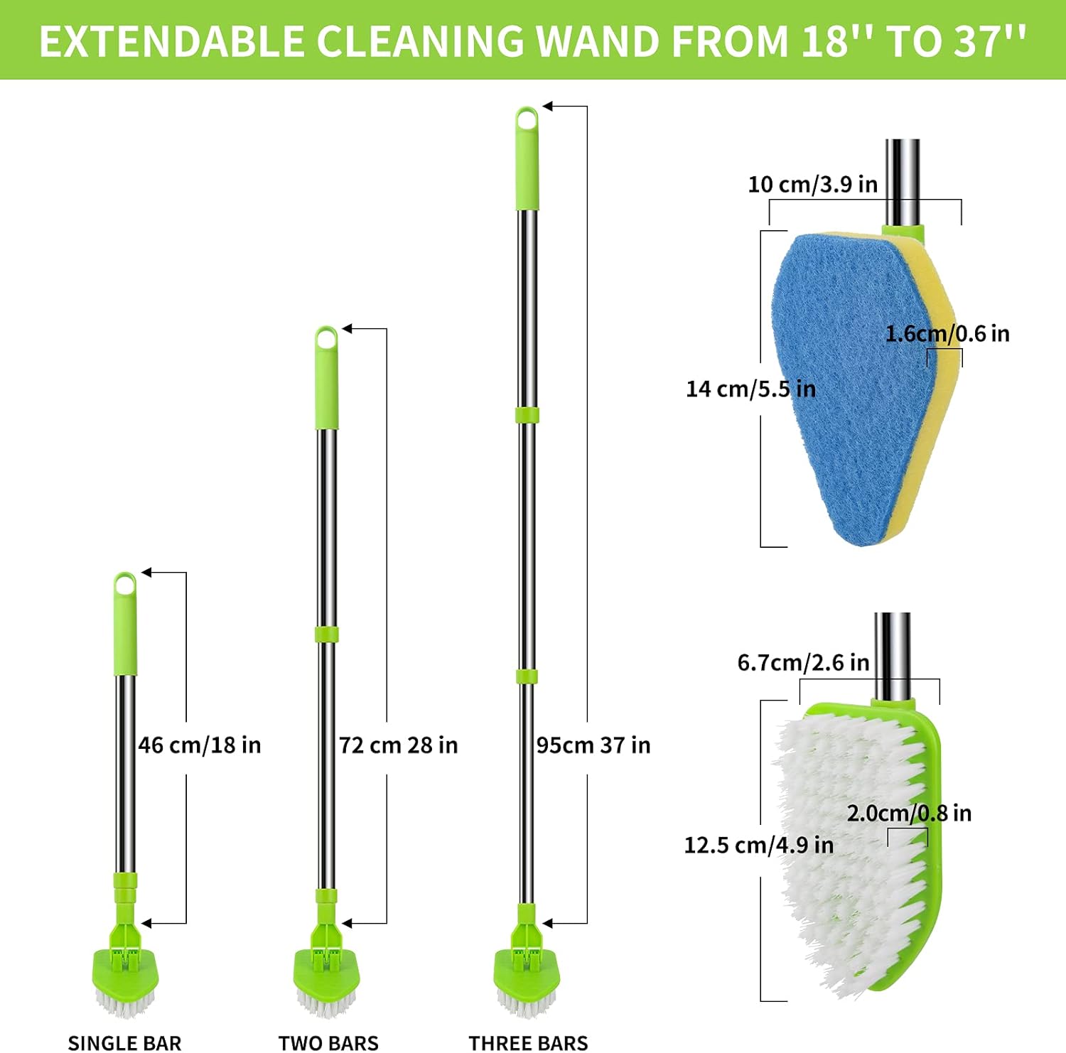 Brosse de nettoyage à long manche de 35 pouces pour le nettoyage du verre - extensible, avec têtes de rechange multifonctionnelles. - 2