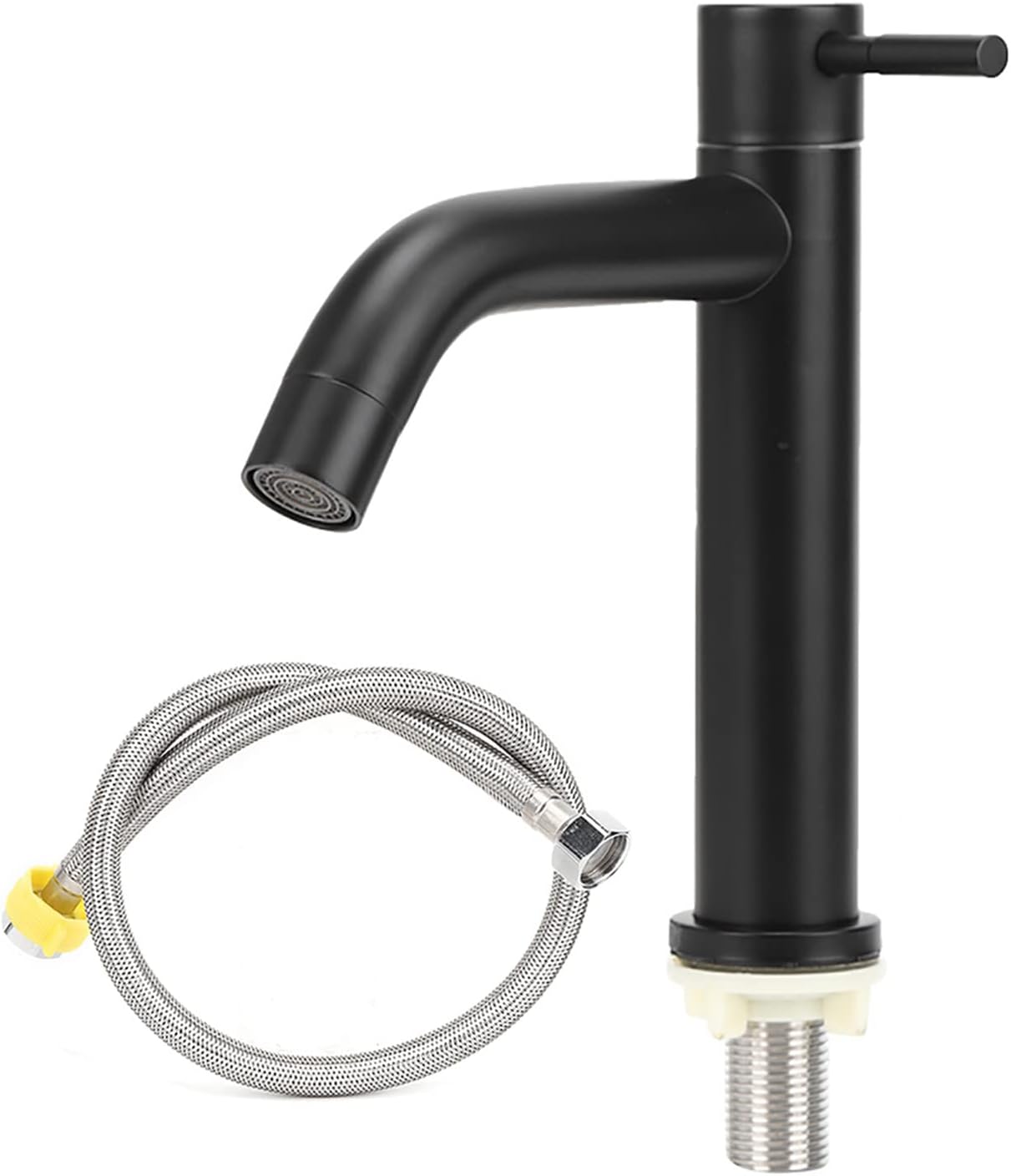 Jednouchwytowa bateria łazienkowa ze stali nierdzewnej do zimnej wody (czarna), wąż 60 cm