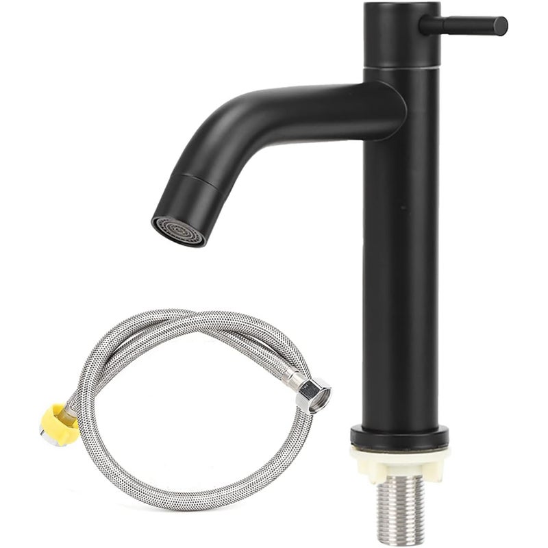 Bateria łazienkowa ze stali nierdzewnej, jednouchwytowa bateria zimnej wody (czarna), wąż 60 cm
