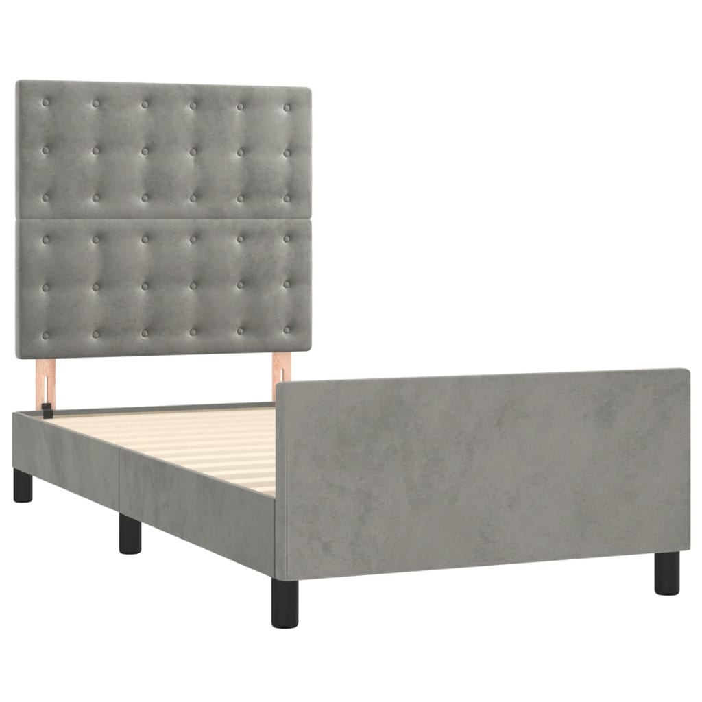 Cadre de lit sans matelas, en velours, gris clair, pour la chambre, 100 × 200 cm - 4