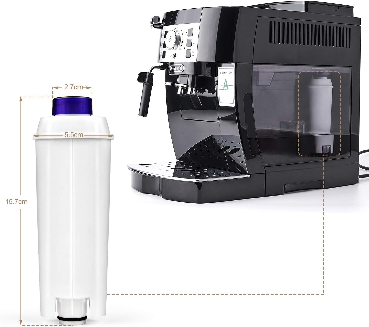 Filtr do wody do ekspresów do kawy Delonghi Magnifica, zmiękcza wodę i redukuje osadzanie się kamienia - obejmuje wersje do serii ECAM, Esam, ETAM - 5