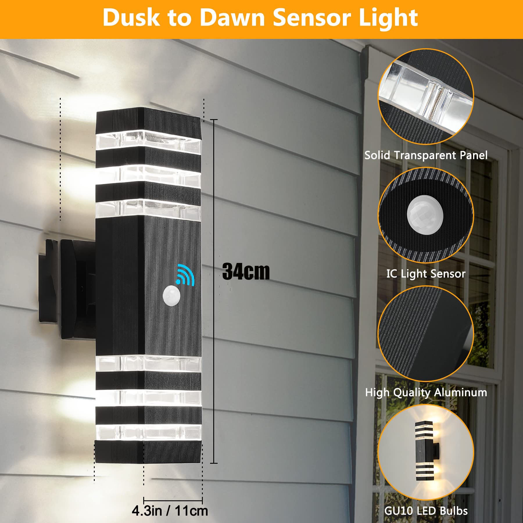 Applique murale extérieure avec détecteur de mouvement, éclairage de porche haut et bas, étanche IP65 pour terrasse, garage, jardin (lumière blanche) - 5