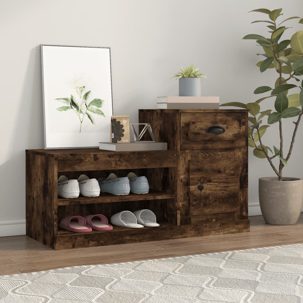 Mueble zapatero madera contrachapada roble ahumado 100x42x60 cm Leroy
