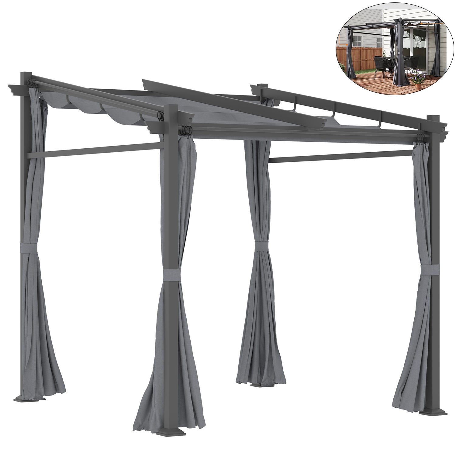 Parois Latérales Pour Tonnelle - Lot De 2 Panneaux En PE Bleu 300x195 Cm - Résistants UV Et Eau, Avec Fermeture éclair