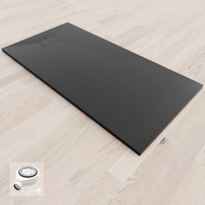 BAYA Receveur de douche 70 x 140 cm Noir extra-plat aspect pierre + bonde incluse