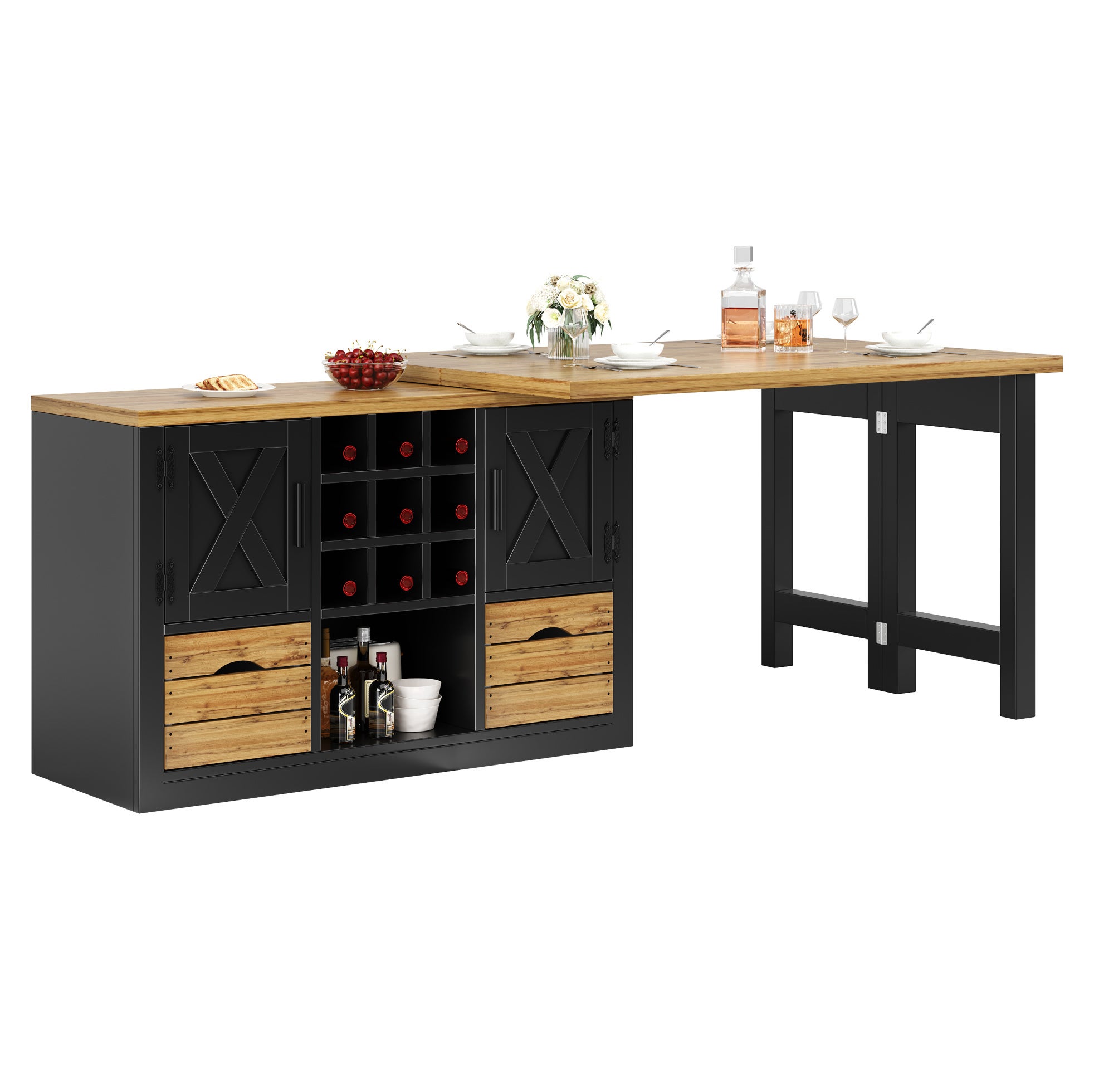 Table de cuisine extensible 120-197x40x72 cm avec buffet pivotant à 360 ...