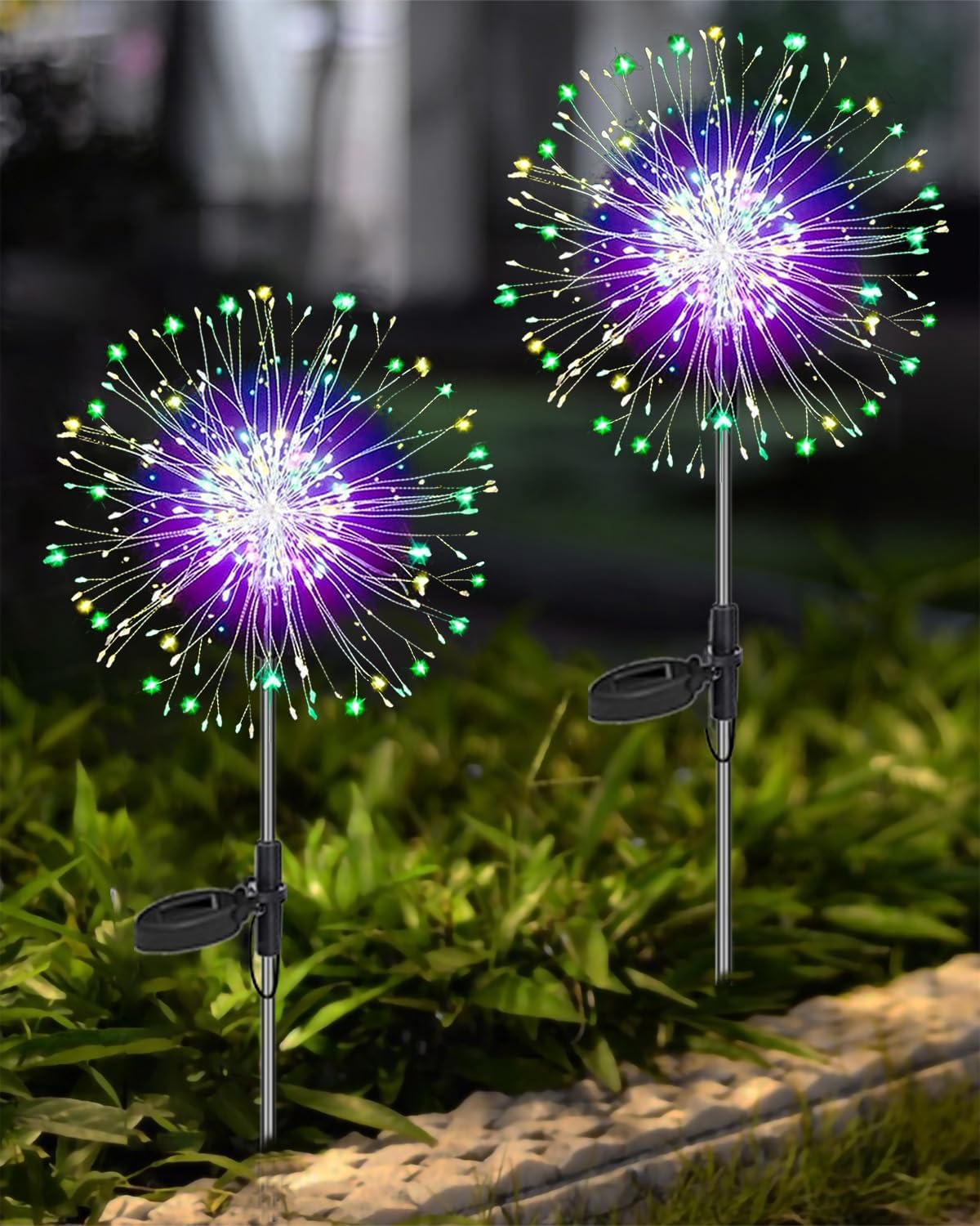 Lampy solarne, oświetlenie ogrodowe, zestaw 2 szt., 120 diod LED, wodoodporne, fajerwerki solarne - kolorowe światło