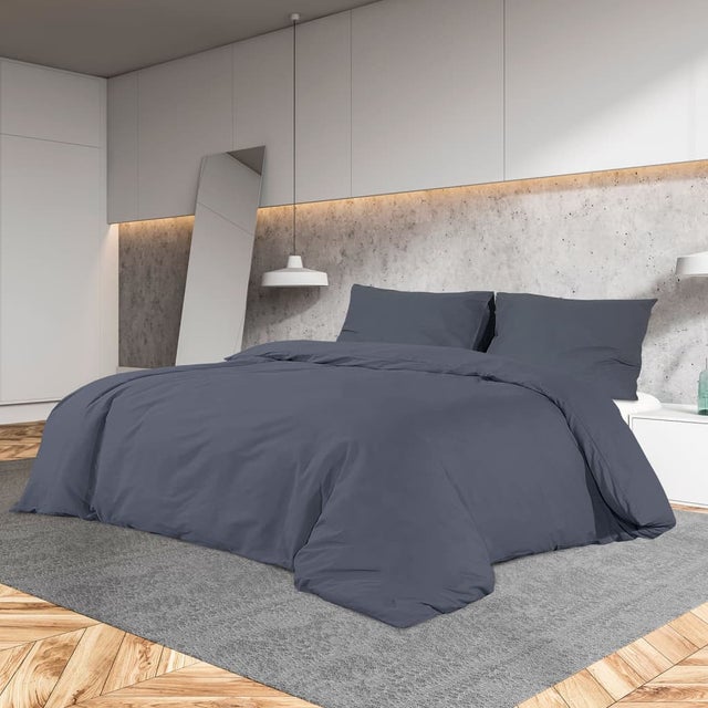 The Living Store - Ensemble de housse de couette Anthracite 200x200 cm Coton