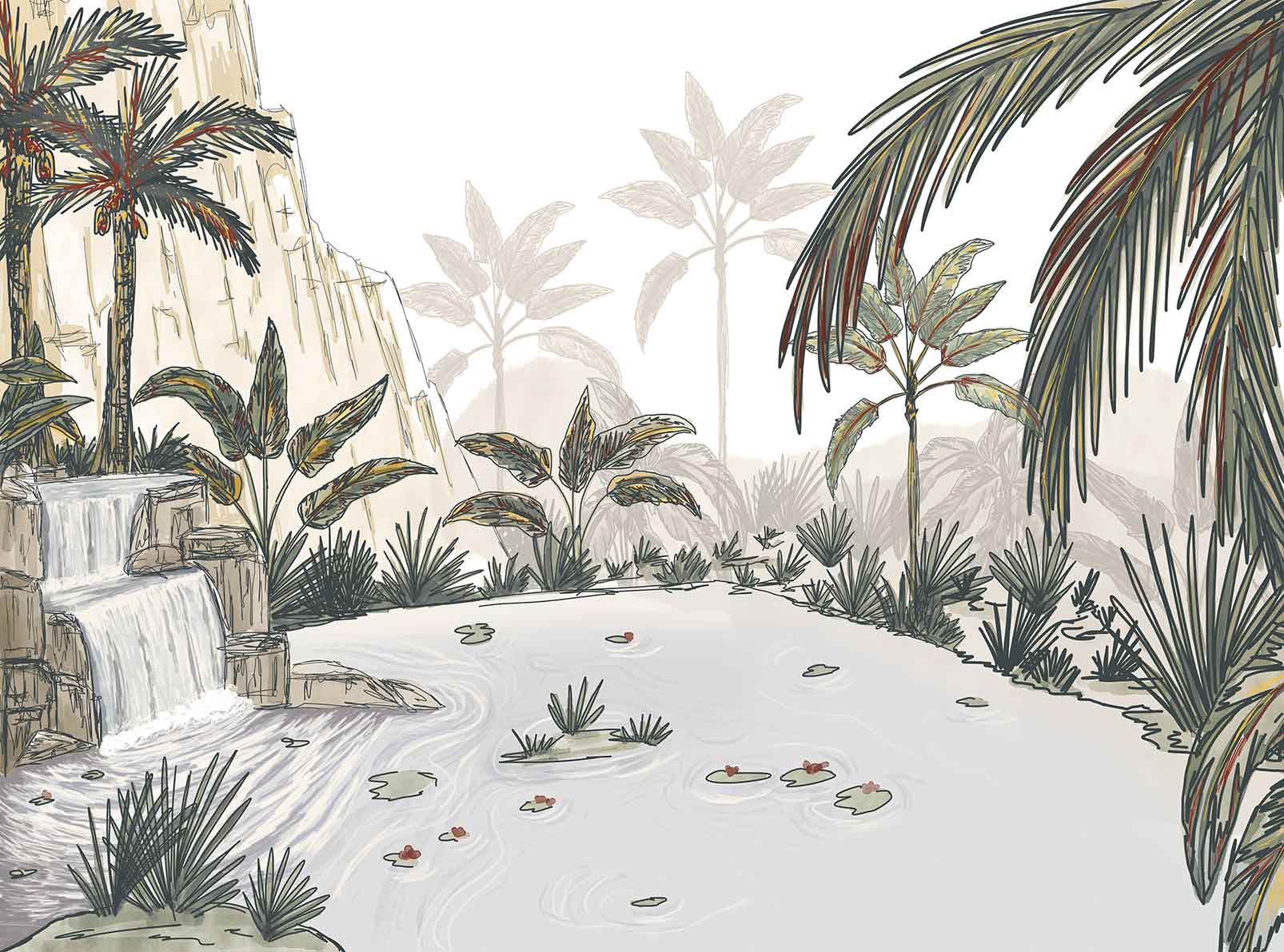 Papier peint panoramique Cascade tropicale - 364x270cm - 2