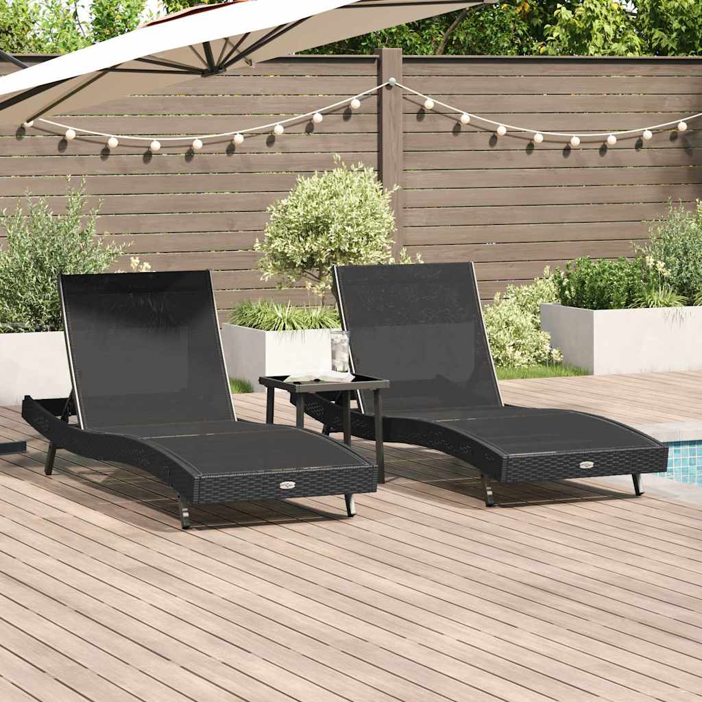 Leżak 3 pcs Czarny 197 x 70 x 82 cm polirattan vidaXL