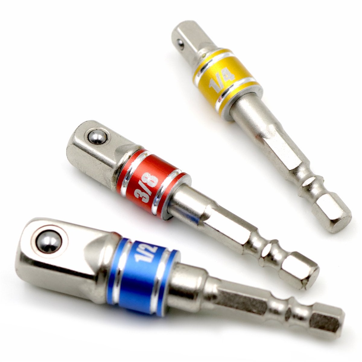 Zestaw 3 adapterów do nasadek udarowych do wkrętarek 1/4", 3/8" i 1/2"