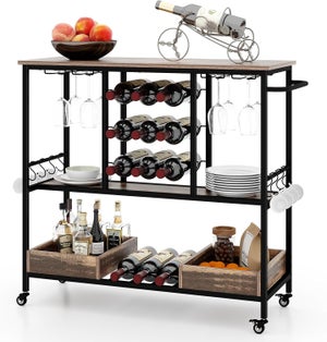 Chariot De Bar / Serviteur Vintage String Era - Roulettes, Marron, 44x28x64cm