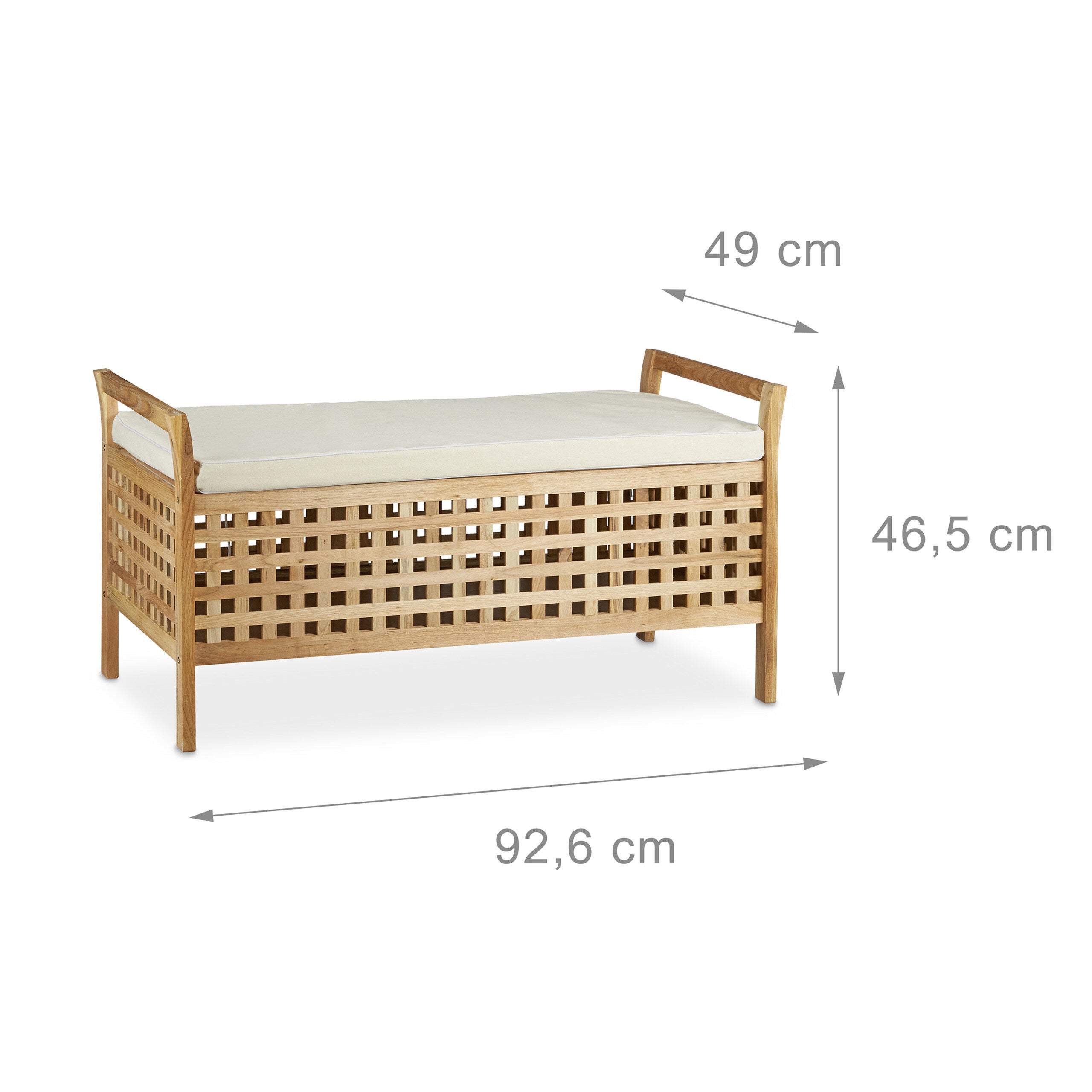 Cassapanca Contenitore, Panca in Legno, Cuscino, Camera da Letto, Ingresso, Porta Giochi, Naturale bianco, Relaxdays - 4