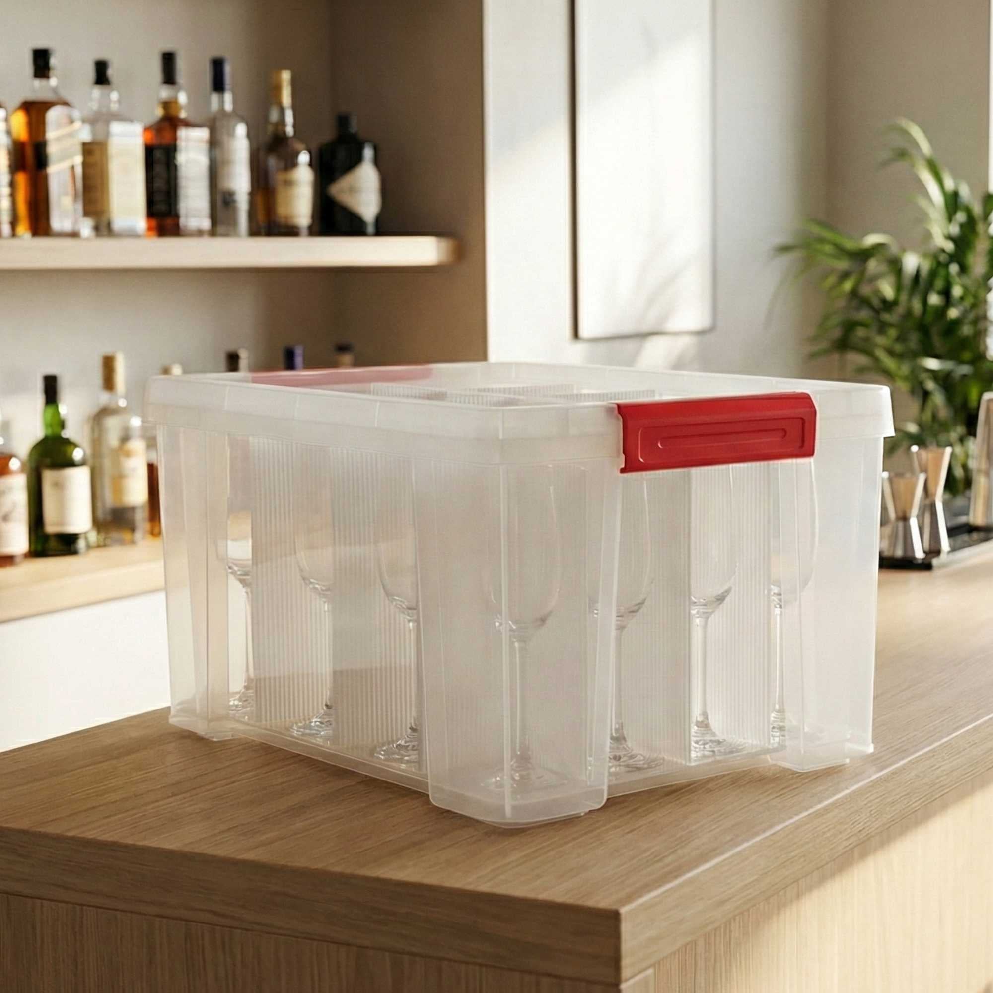 Lot de 3 boîtes de rangement en plastique pour flûtes à champagne, renforcées et transparentes avec couvercle CHAMP STORE - 7