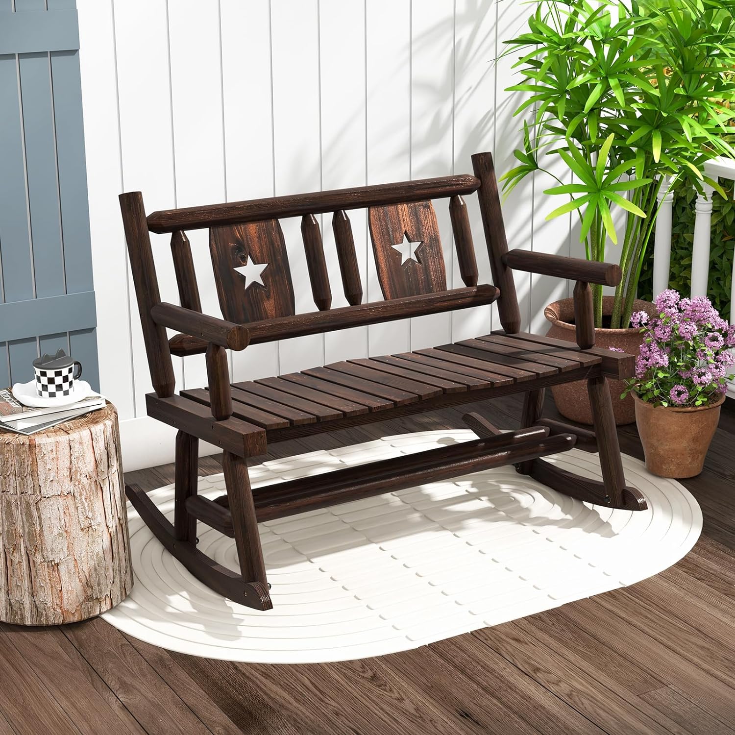 Banc à Bascule Vintage Pour Jardin - En Métal Bronze, 2 Places, Charge 200 Kg - Idéal Terrasse Et Balcon