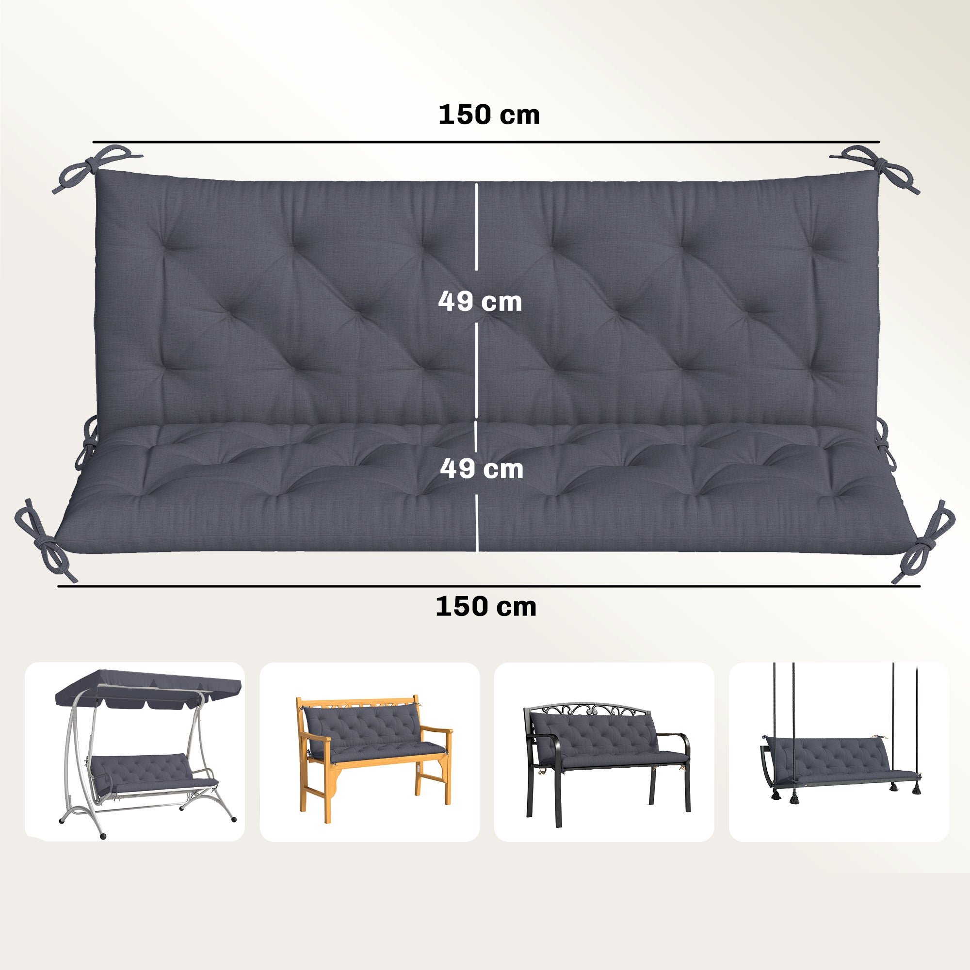 Almofada para Banco com Encosto Outsunny Cinzento Poliéster e Algodão 150x98x8cm - 3