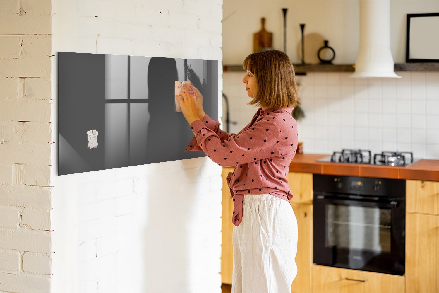 Tableau magnétique mural, Tulup - 120x60 cm - Couleur grise, 5 aimants, une éponge, un marqueur blanc - 6