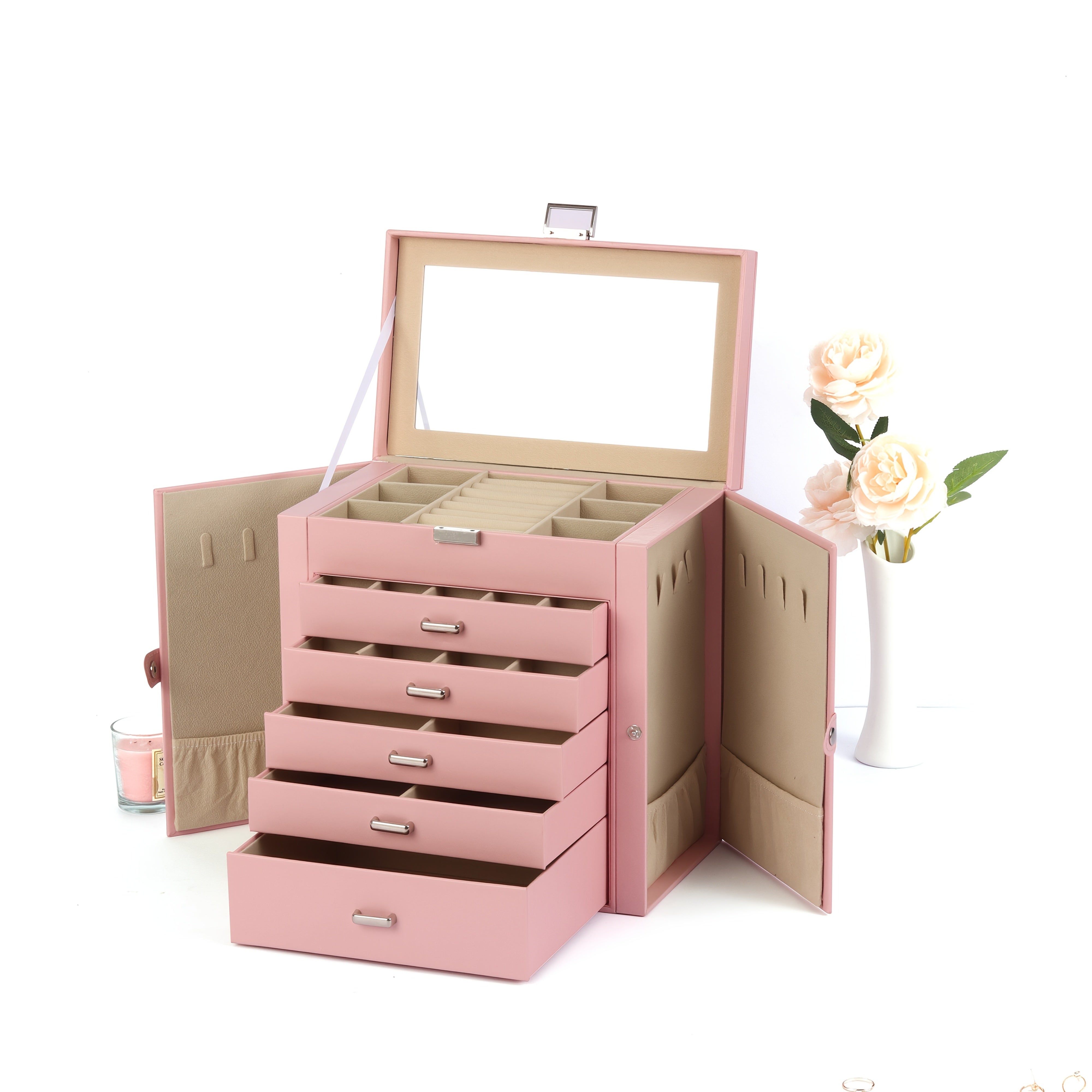 Portagioie In Legno Massello 9 Strati – Grande Organizer Con Gancio Per Collane, Scatola Portagioelli Da Donna - 4