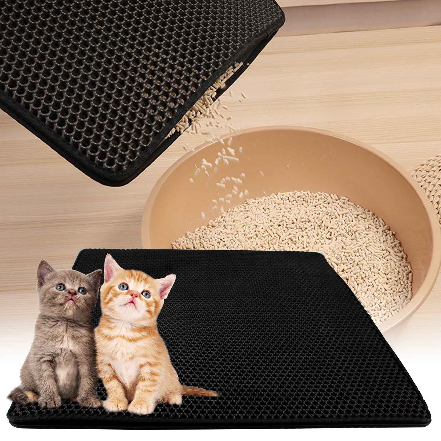 lionto Tapis de litière pour chat avec couche antidérapante, 61x38x1,3