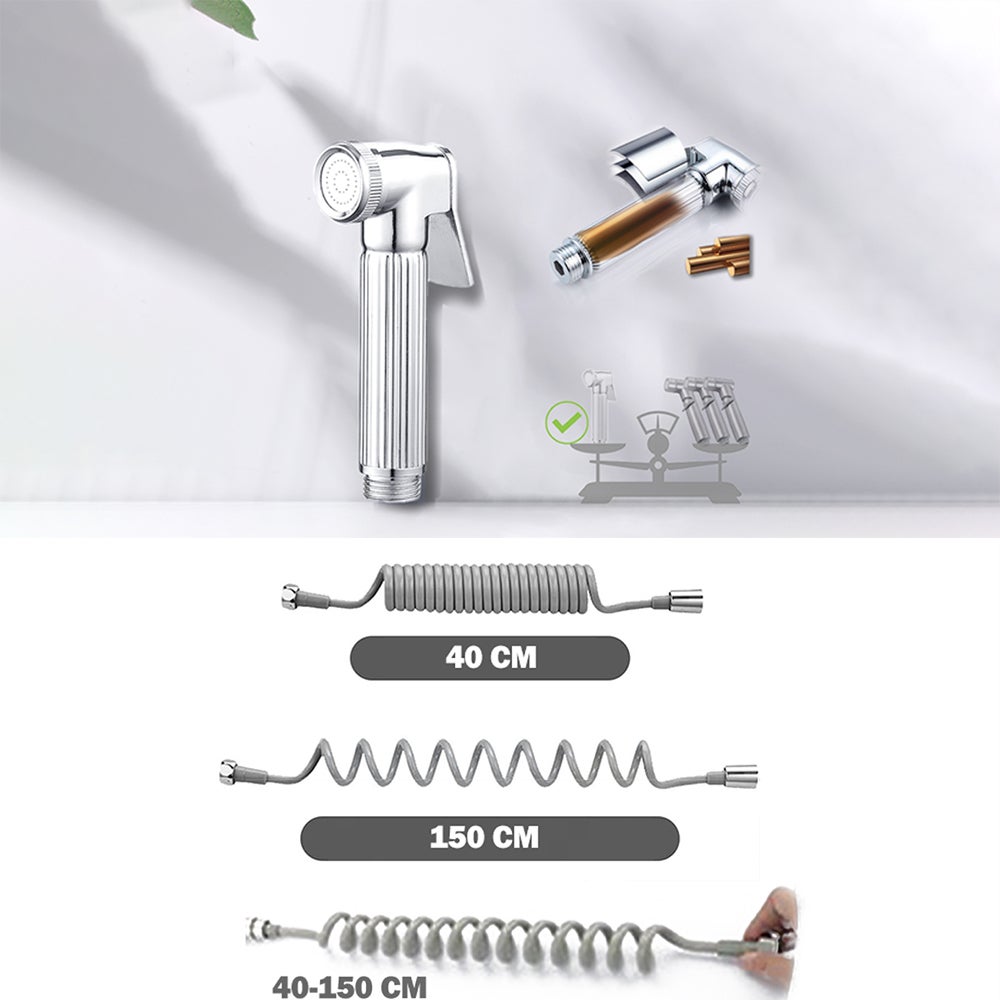 VICTOVA – Doccetta igienica per WC con erogatore in ottone e tubo da 1,5 m, doppia uscita, colore argento, installazione facile e pulizia profonda - 3