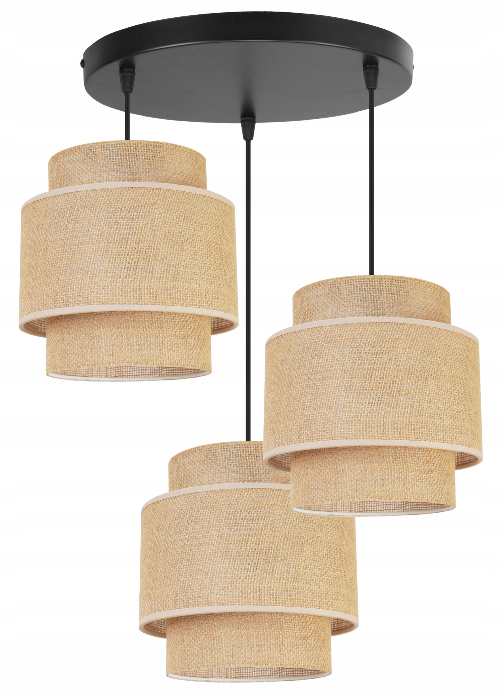 Lampa sufitowa wisząca Boho okrągła loft 3xE27 abażur juta czarny/beżowy Light Home LH