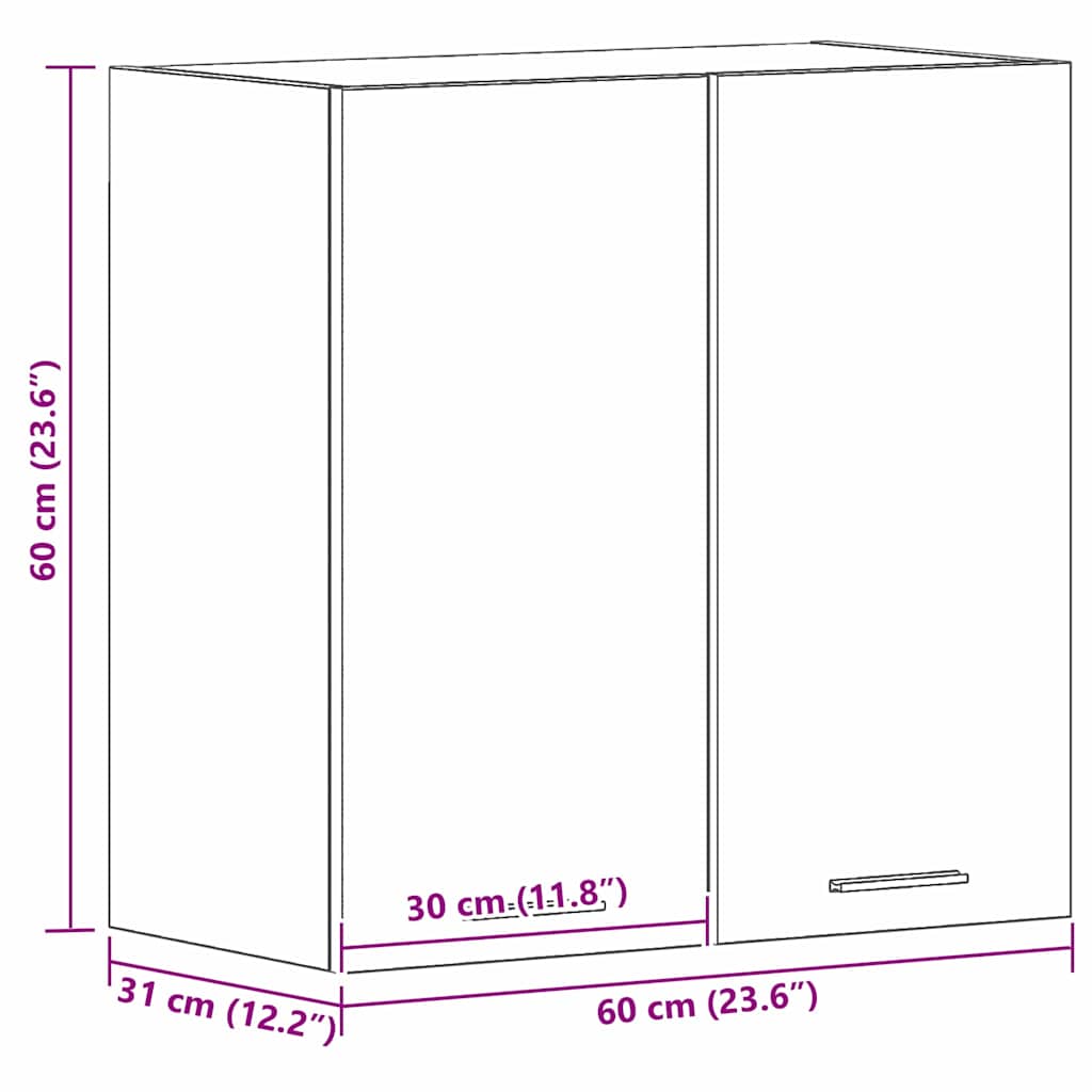 Mueble colgante con estante Lyon Roble Negro 60 x 31 x 60 cm vidaXL - 3