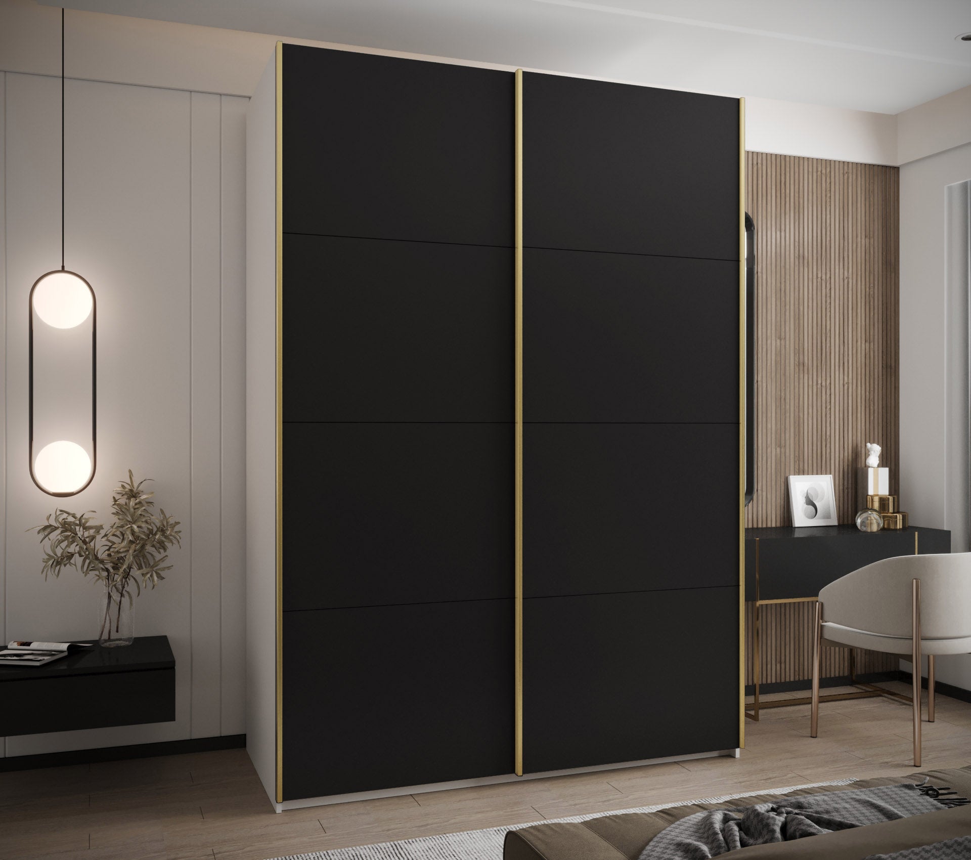 Szafa przesuwna wysoka Lux 1 190 x 64 x 245,5 cm biały + czarny + u. złoty - Abiks Meble - 2
