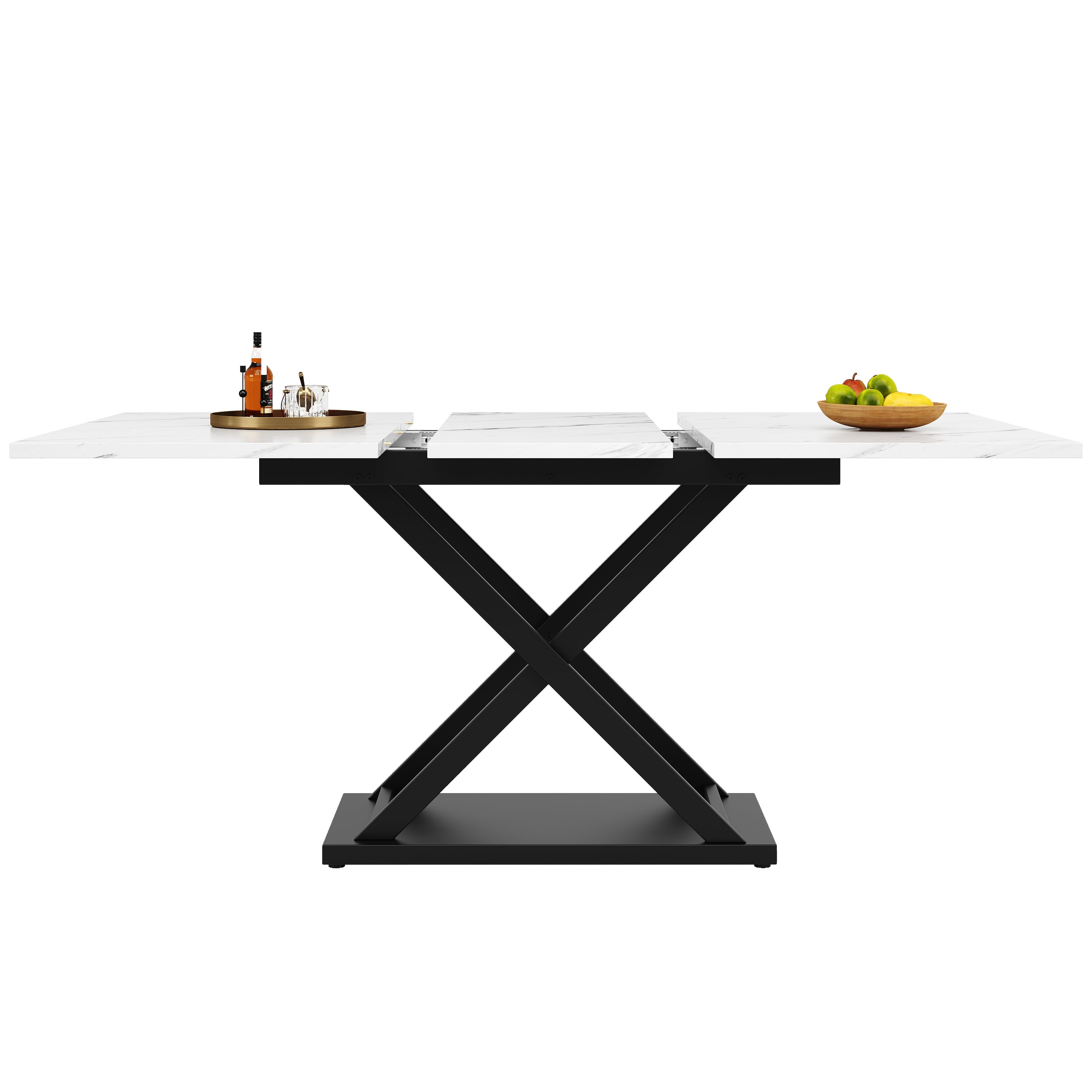 Rozkładany stół jadalny dla 4-6 osób - 120/160 x 80 x 75 cm - Nogi z płyty MDF i metalu - Blat imitujący marmur - Kolor biały - 9