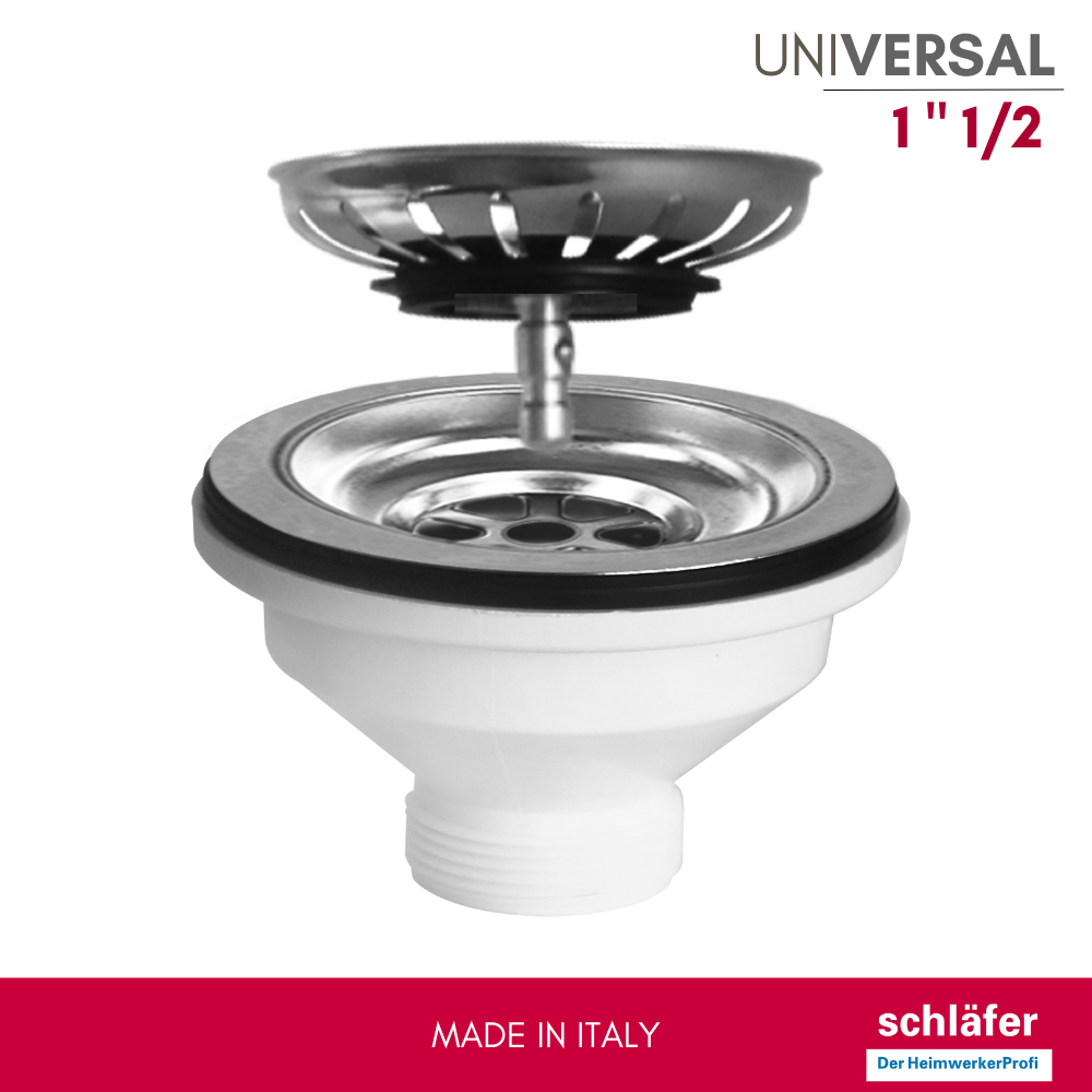 Schläfer | Bonde à Panier pour Évier Cuisine Ø 90 mm - 439726 - Vidage Manuel sans Trop-Plein - Grille Inox Ø 114 mm & Corps ABS - Sortie 1 1/2