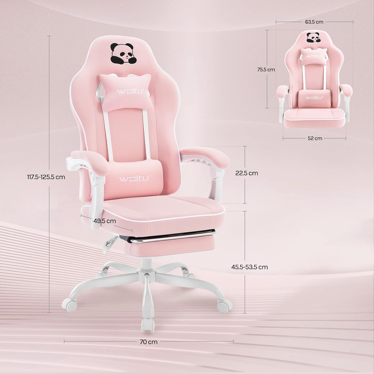 Chaise Gaming WOLTU, Fauteuil Gaming, avec Coussin à Ressorts Ensachés, Appui-tête, Support Lombaire, Repose-Pieds, Tissu Maille, Rose - 4