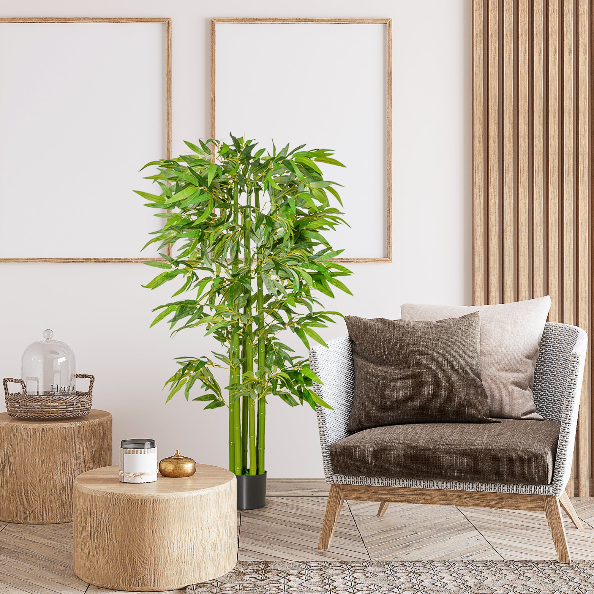 Bambou artificiel XL, 1,60 mètre de haut, avec 975 feuilles luxuriantes et réalistes, comprenant un pot de fleurs, de couleur vert foncé. - 4