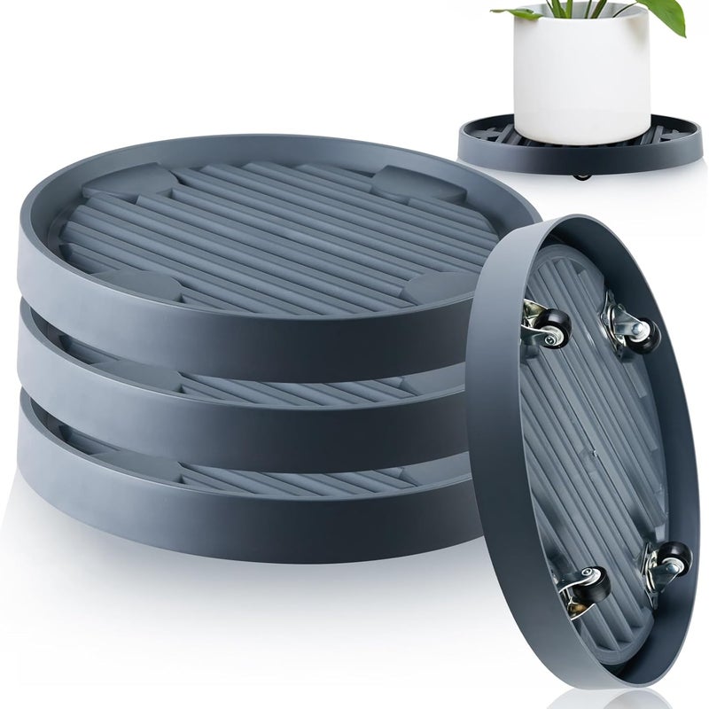 Szara taca na doniczkę z ukrytymi kółkami, średnica wewnętrzna 19,3 cm, taca wewnętrzna i zewnętrzna z kółkami, 1 sztuka