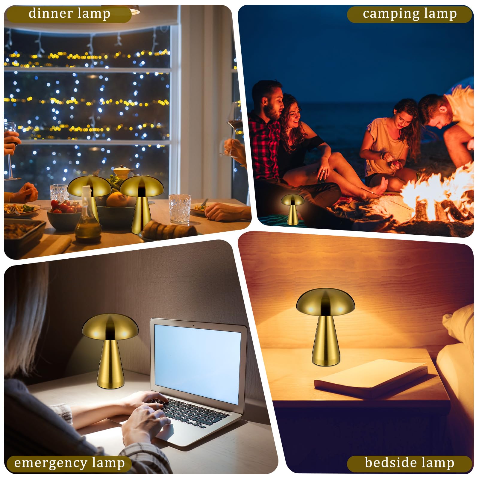 Lampe de table champignon sans fil, lampe de table tactile en métal, lumière tricolore, luminosité réglable en continu, adaptée aux restaurants (doré) - 6