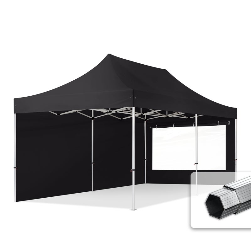 3x6 m Namiot Ekspresowy PROFESSIONAL Alu 40mm, ze ścianami bocznymi, okna panoramiczne, czarny