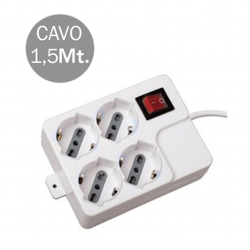 Multiprise Italienne : 2 Schuko + 4 Prises 10/16A. Câble 1