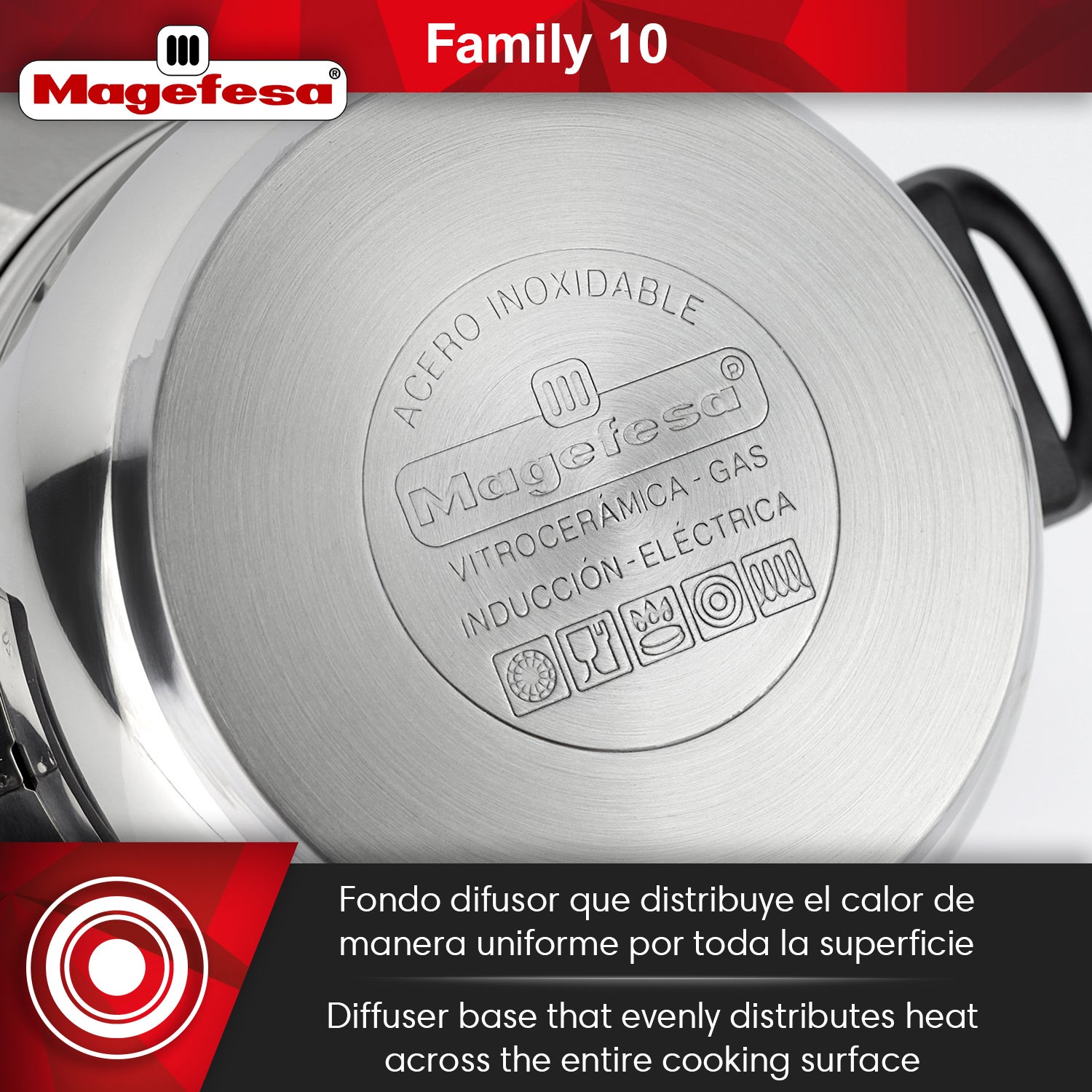 Magefesa Family - Batería de Cocina, 10 piezas, Acero Inoxidable, Fácil Limpieza y Apta Lavavajillas, Asas Bakelita toque soft-cold - 5