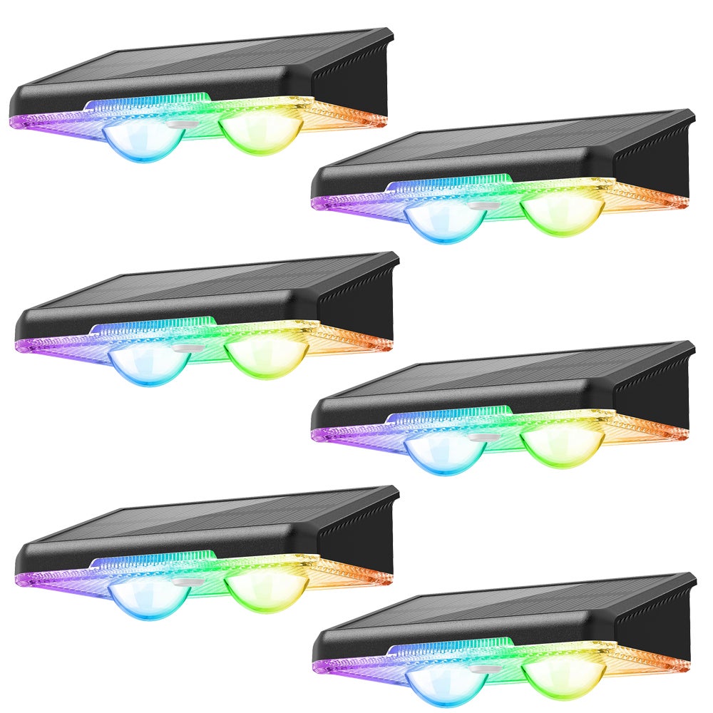 6 sztuk solarnych lamp ogrodzeniowych, RGB 7 kolorów od zmierzchu do świtu, bezprzewodowe oświetlenie ogrodzeniowe, wodoodporne oświetlenie zewnętrzne