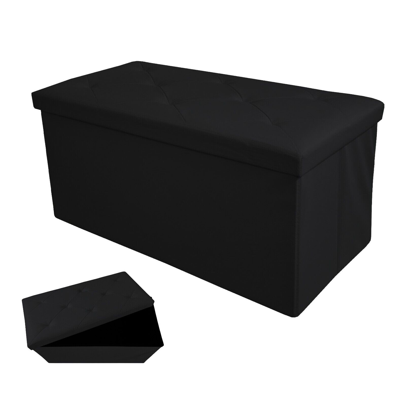 Pouf per interni in ecopelle Cassapanca Contenitore Pouf Portaoggetti Poggiapiedi organizer POUF NERO DOPPIO - 3