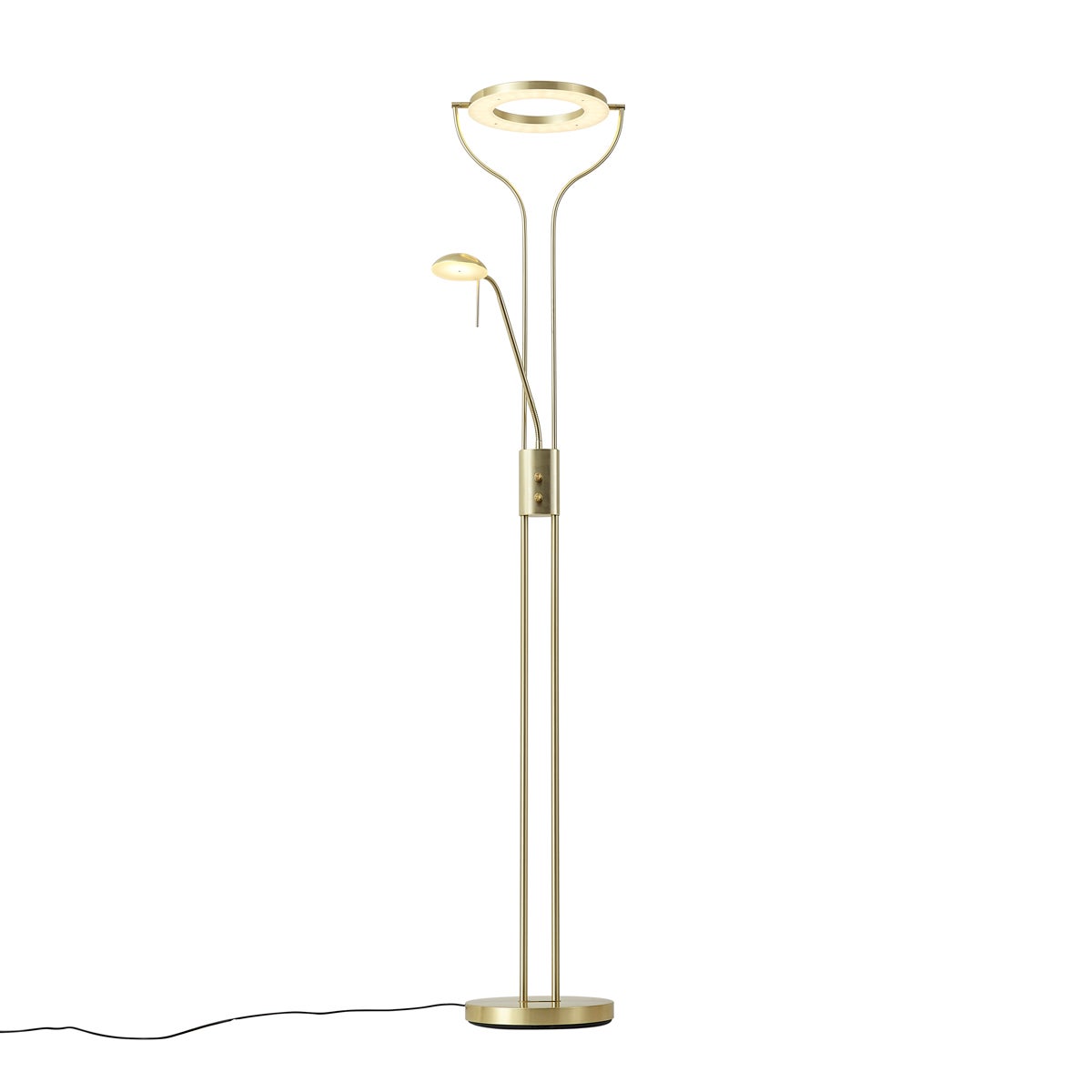Qazqa moderne lampadaire uplighter avec bras de lecture - Divo - doré/laiton, led intégrée 18w incluse, Integrated led, - 6