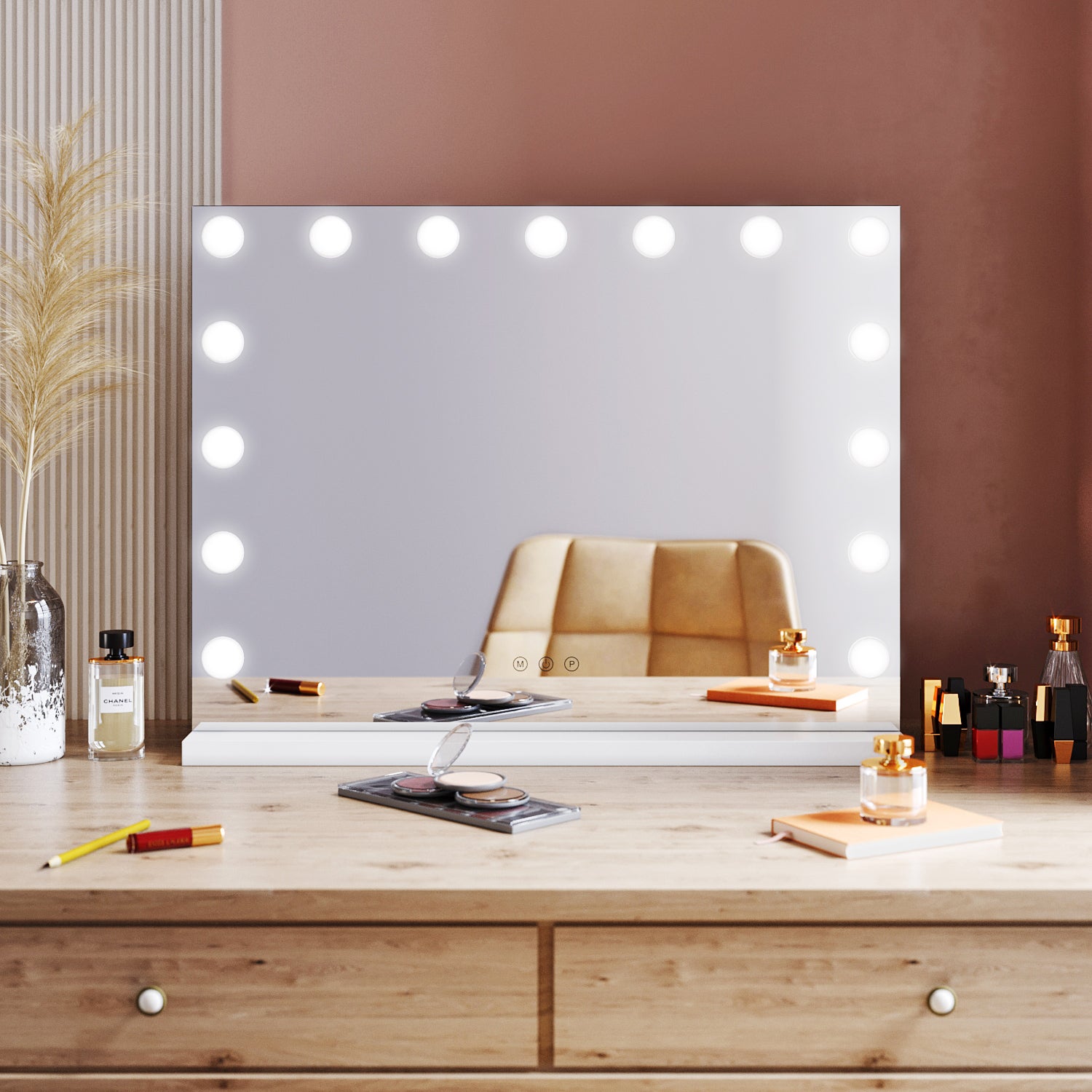 Specchio Da Trucco Vanity Mirror Con 66 LED, 3 Colori Luce E Dimmer Touch, Ricaricabile USB-C, Portatile 21,8x16 Cm - 3